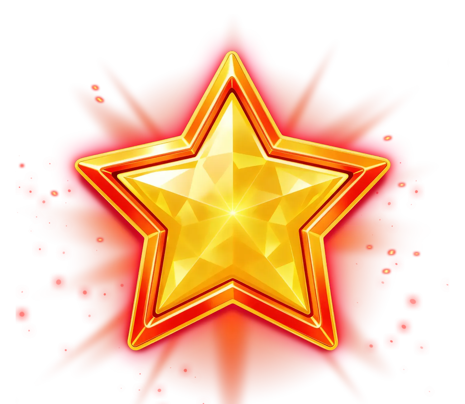 Faceted golden star glowing against a red burst