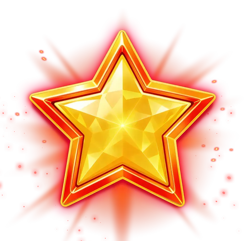 Faceted golden star glowing against a red burst