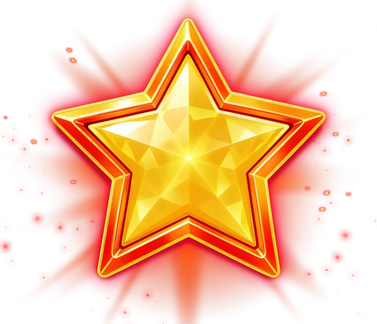 Faceted golden star glowing against a red burst