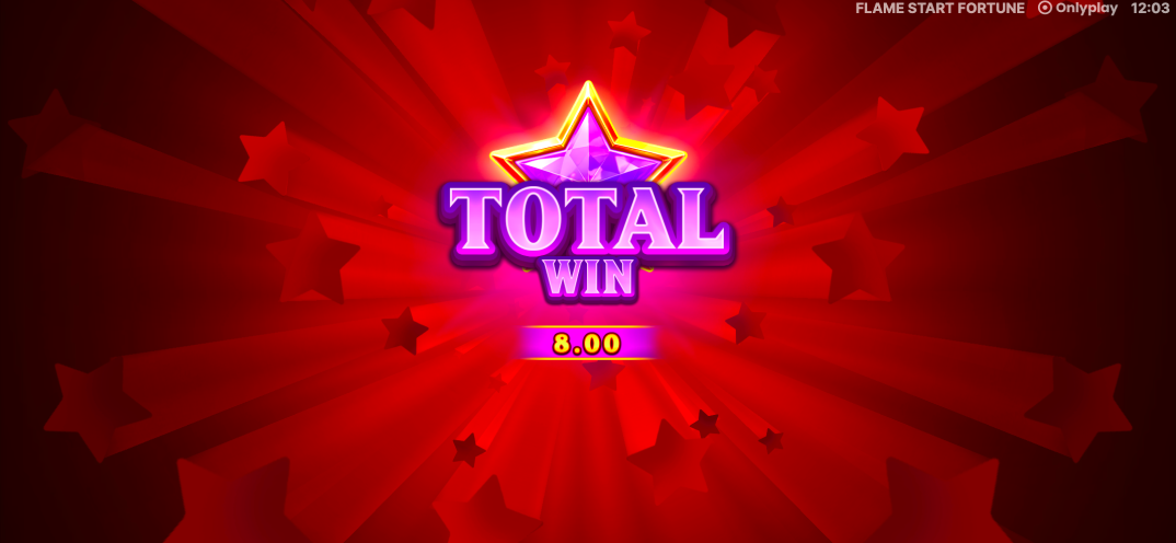 Flame Star Fortune total win screen showing a prize of 8.00
